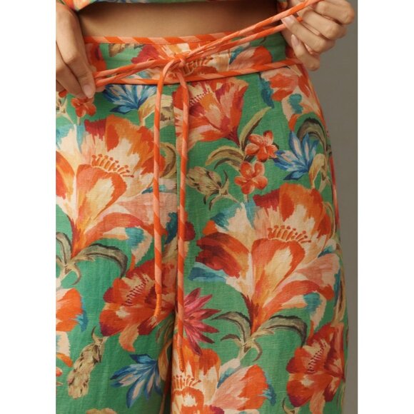 Farm Rio X Anthropologie Tie-Front Tropicart Floral Wide-Leg Pants Size S - Picture 4 of 6